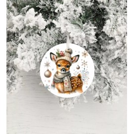 Twisted R Design Christmas Fawn Woodland Christmas Ceramic Ornament, Christmas Tree Decoration