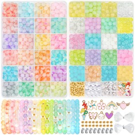 Ouddy Mode 2 Boxes Glass Beads for Bracelet Making Kit, 44 Colors Crystal Beads for Jewelry Making, 8 mm Round Friendship Bracelets Beads Kit for DIY Crafts Birthday Gifts