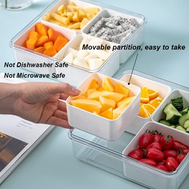 Divided Veggie Tray with Lid Stackable Vegetable Storage Square Appetizer Relish Serving Platter with 4 Compartment Snack Containers for Food Fruit Small Refrigerator Organizer Bins Produce Saver