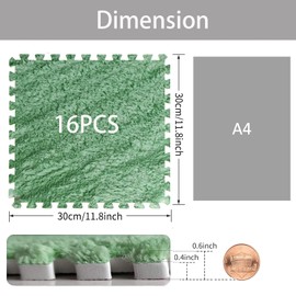 Jaderlu 16pcs 0.6" Thickened Interlocking Tile Mats,Fluffy Shaggy Soft EVA Foam Area Rug for Living Room & Bedroom,Non-Slip Protective Floor Carpet Play Mat Kids Dorm Home Decor (11.8ft, Mint Green)