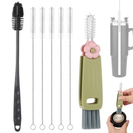 PEUTIER 7pcs Silicone Straw Cleaner Set, Straw Cleaner Brush, Water Cup Brush, Reusable Silicone Straw for YETI 25/26/35/42oz, Medium