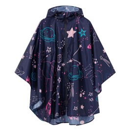 SaphiRose Lightweight Kids Rain Poncho Waterproof Jacket Zipper Up Rain Coat Planet X-Large