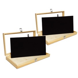 MOOCA 2 Pcs Wooden Jewelry Display Case Tempered Glass Top Lid, Pocket Knife Display Case with Metal Clasp and Removable Black Luxurious MDF Velvet Jewelry Display Pad, Natural Wood Color