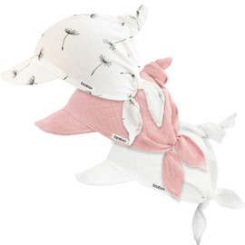 CiuchCiuch Muslin Headscarf - 3 Pack - 100% Cotton - For Infants - For Boys and Girls - Triangle Scarf - Hat with Peak, Pink/White/Dandelions