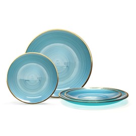 " OCCASIONS " 100 Plates Pack,(50 Guests) Premium Wedding Party Disposable Plastic Plates Set -50 x 10'' Dinner + 50 x 7'' Salad/Dessert (Belize in Blue & Gold)