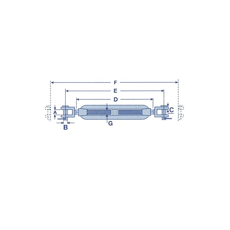 Jaw Jaw Turnbuckle Stainless Steel M16 (Open Body Wire Rope