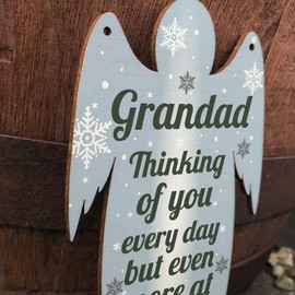 RED OCEAN Grandad Memorial Wooden Angel In Memory Plaque Rememberance Tribute Christmas Decoration Memorial Graveside Gift For Grandad