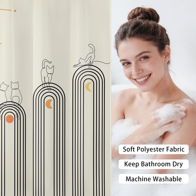 SCECALA Modern Funny Cat Shower Curtain, Mid Century Style, 72x72