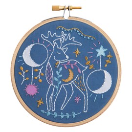 Hawthorn Handmade Celestial Deer Mini Embroidery Kit - Embroidery Kit For Beginners, Includes Embroidery Fabric, Cotton Thread, Embroidery Hoop, Needle & Instructions - Handmade DIY Crafts For Adults.