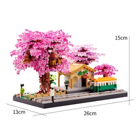 Captivating Sakura Train Station Model Kit - 3668pcs Micro Blocks, Detailed Architecture Building Set, Ideal Gift for Adults, Unwind and Bond, Enhance Creativity, Charming Cherry Blossom Aesthetic