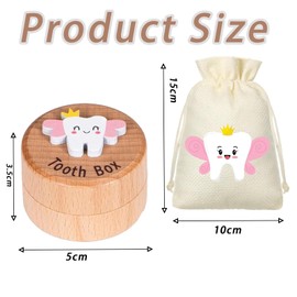 2Pcs Tooth Fairy, Tooth Fairy Bag, Tooth Fairy Box, Tooth Fairy Gift, Tooth Fairy Kit, Wood Baby Keepsake Box for Lost Teeth Kids Birthday Gift, for Girls And Boys