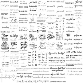 Waterproof Temporary Tattoo - 90 Sheets Realistic Fake Tattoos, 52 sheets Inspirational Words Tattoo stickers, 38sheets Wild Flower Floral Rose Sunflower Bouquet Body Stickers for Adult Women Men Kids