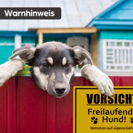 SL group - 1 sign "Vorsicht! Freilaufender Hund!" 30 x 20 cm made of sturdy PVC plastic plate - warning sign "Achtung Wachhund Betreten auf eigene Gefahr - Warnung vor freilaufenden Hunden"