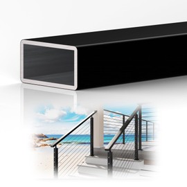 1 Pack 4' Aluminum Black Handrail with Self Drilling Screws Nylon End Caps, Rectangular Handrail Cuttable Flat Top Rail for Deck Stair Railing Indoor Outdoor Cable Railing System(2-3/8"x1-3/16)