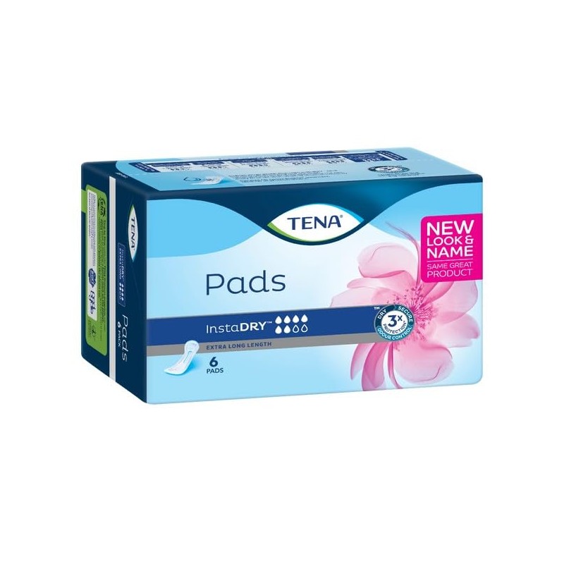 TENA Pads InstaDRY Extra Long Length, Pack of 6
