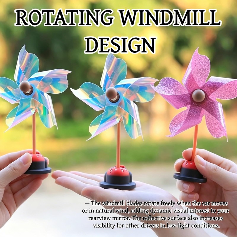 3 Pack Car Mirror Pinwheel, Reflective Windmill Decoration