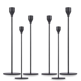Matte Black Taper Candle Holder Set of 6, Tall Candlestick Holders, Metal Vintage Candle Stickers Long Holder Set, Pillar Decorative Candle Holder Fits 3/4 Inch Candle for Wedding, Dinner, Party