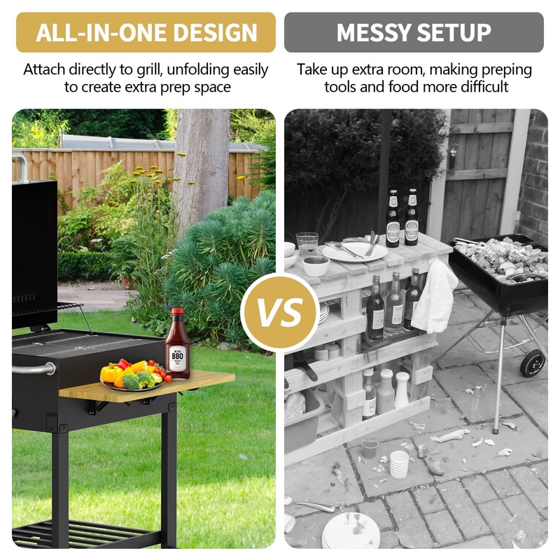 FAUENPEEY 26x12 Inch Wood Folding Grill Shelf Accessory - Solid