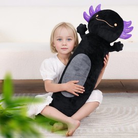 28 inch Black Axolotl Stuffed Animal, Cute Long Body Cuddle Squishy Pillow, Big Axolotl Plushies Toy Gifts for Kids, Boys for Birthday, Valentine Day
