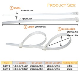 MyyYiTar 100 Pcs Reusable Zip Ties 0.19 x 8 inch Adjustable Plastic Zipper Straps Bundling for Cable Wire Tube Sleeve Conduit,White