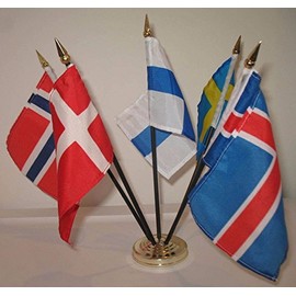 Scandinavia Scandinavian Countries 4"x6" Miniature Flags Desk Set With Gold Base