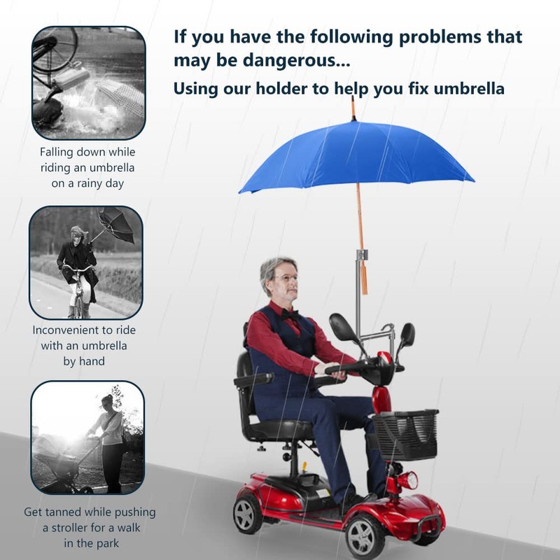 Mobility Scooter Umbrella Holder - Foldable Stainless Steel Mount Stand