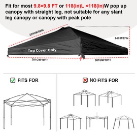 Chankee 10x10 Canopy Replacement Top,Sliver-Coated Pop Up Canopy Tent Top Cover Roof with Air Vent,Ropes and Velcro,UV Waterproof for Outdoor Garden Patio Pavilion Sun Shade (Top Only, Black)