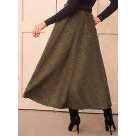 Pink Queen High Waisted A Line Skirts for Womens with Pockets Midi Length Plaid Elegant Work Dress Long Wool Tartan Flowy Fall Skirts 2025 Winter Going Out Outfits for Women Coffee M
