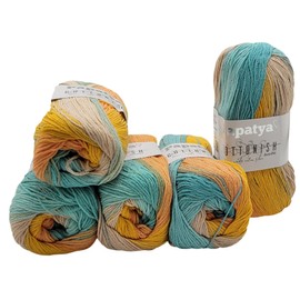 5 x 100 g Papatya Cottonish Antipilling Wool with Colour Gradient, 500 g Knitting Wool with Anti-Pilling Effect, Multicoloured (Ochre Mint Beige 02)