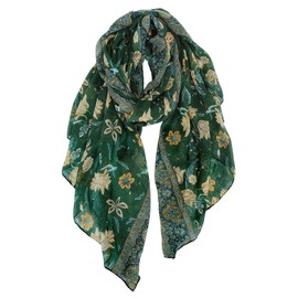 GERINLY Lightweight Scarves Fashion Flowers Print Shawl Wrap Scarf For Women Forest Green Accessory for Beach Boho Scarf (Green)