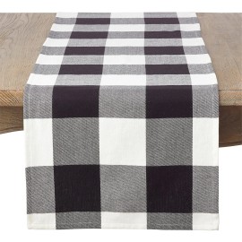Fennco Styles Farmhouse Rustic Black and White Buffalo Plaid Cotton Table Runner – 16"x72"