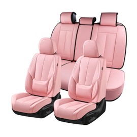 Coverado Car Seat Covers Full Set, Seat Covers for Cars, Pink Car Seat Cover, Car Seat Protector Waterproof, Nappa Leather Car Seat Cushion, Car Seat Covers Front Seats and Back Fit for Most Cars