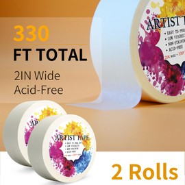 ETNRHP 2 Packs White Artist Tape for Watercolor Paper Drafting Art Low Tack Masking Tape Acid Free Painter Watercolor Tape for Painting Canvas Framing, 2inch Wide 330FT Long Total