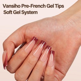 150Pcs French Gel Nail Tips, Vansiho Long Square Nail Tips, Red Pre-French Tips Press on Nails, Soak Off Soft Gel Acrylic Fake Nails for Nail Art DIY 15 Sizes