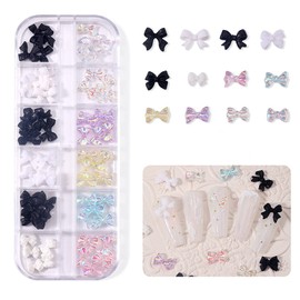 Bow Nail Art Charms, 2 Boxes 24 Grid Pearl Love Heart Star Nail Charms, 3D Aurora Bowknot Shell Nail Art Decorations for Nail Art Design DIY Crafting Party Daily Wedding