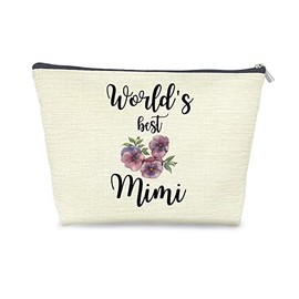 Mimi Gifts for Grandma - World's Best Floral Cosmetic Bag, Travel Makeup Bag for Grandmother, Birthday and Mother's Day Gift Idea from Granddaughter and Grandkids