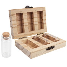 DOERDO Baby Tooth Box Umbilical Cord Keepsake Box Hair Collection Box with 3 Glass Bottles Kids Souvenir Storage Box to Keep the Childwood Memory, 4.5 * 3.1inch