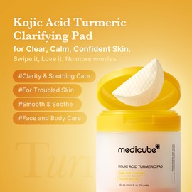 medicube Toner Pads Kojic Acid Turmeric Clarifying Toner Pad for Troubled Skin & Use After Spot Care, Soothing with Kojic Acid, Turmeric, Niacinamide, Glycolic Acid, Korean Skin Care, 70 Pads (1 Pack)