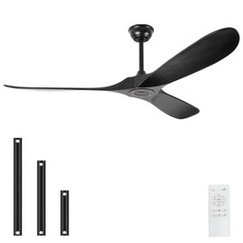 YOZZAN 52'' Solid Wood Ceiling Fan without Light,Modern Black Ceiling Fans with Remote Control,Quiet and Reversible DC Motor,Outdoor Ceiling Fan for Garage,Porch,Living Room,Bedroom