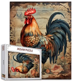 Rustic Rooster Jigsaw Puzzle Chicken 1000 Piece Jigsaw Puzzles for Adults,Vintage Animal Painting Jigsaw Puzzle 20 x 27 Inch Colorful DIY Puzzles for Home Decoration Game Nights