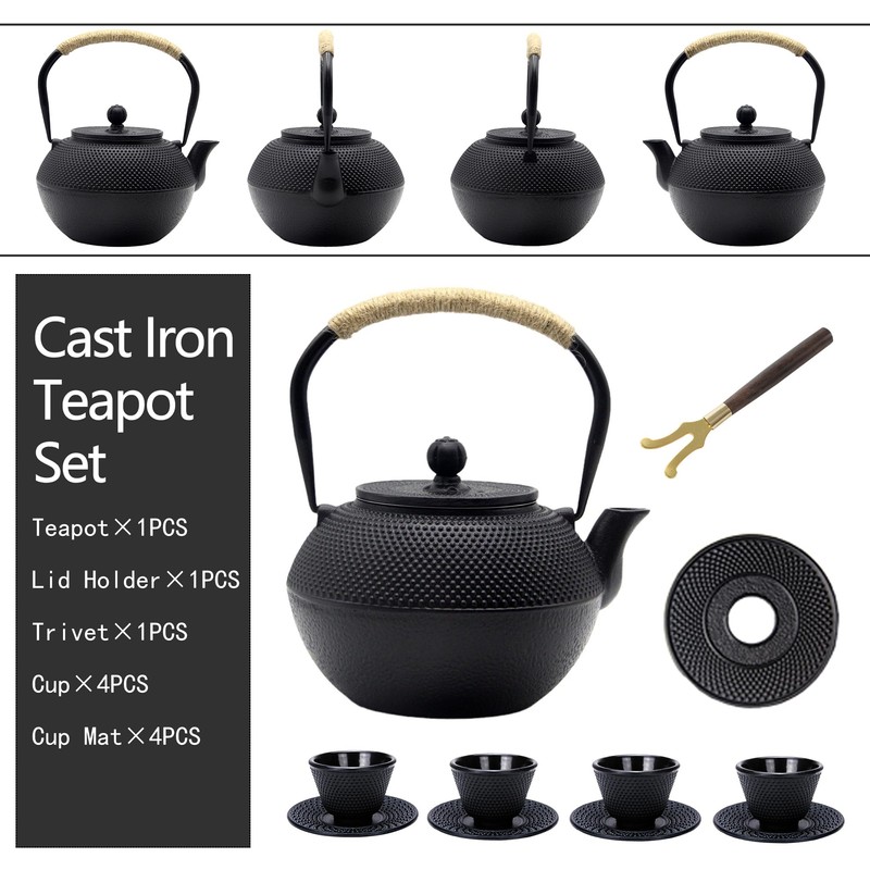 YJX 40.6 fl oz Cast Iron Teapot Set, Japanese Tetsubin