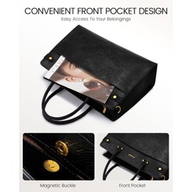 LOVEVOOK Laptop Tote Bag For Women Work, Vintage Leather Computer Bags For Laptops For Women, Waterproof Laptop Bag Business Briefcase Office Large Shoulder Handbag Purse, 15.6 Inch, Black Embossed