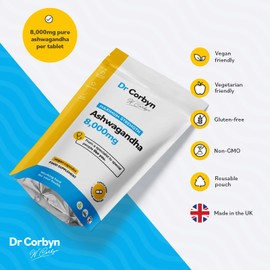 Dr Corbyn Ashwagandha 8,000mg with 12mg Withanolides (360 Capsules) | Maximum Strength Ashwagandha Supplement | Capsules for Superior Absorption | Vegan & UK Made