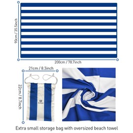 Victoper Microfiber Beach Towel Oversized Rapid Drying Sand Free Soft Compact Lightweight Qualities Beach Towels for Adults Ideal for Swimming Beach Yoga Camping Gym Carry Bag Blue Stripes 79x35 Inch