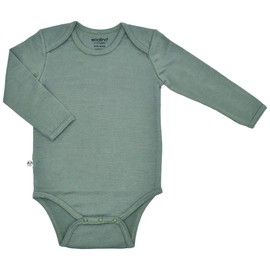 Woolino 100% Superfine Merino Wool Baby Bodysuit - Long Sleeve Bodysuit for Boy and Girl - 6-12 Months - Sage