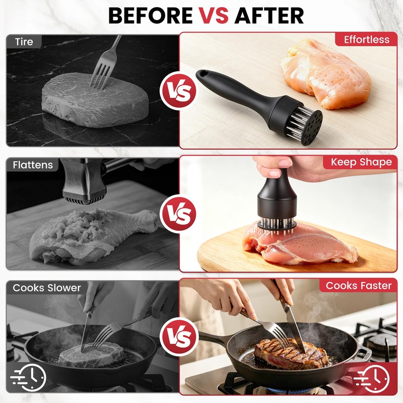 Meat Tenderizer Tool for Steak Tenderizing Marinade Cooking BBQ Grilling