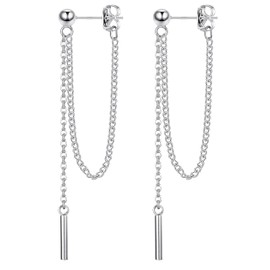 JeweBella 925 Sterling Silver Drop Earrings for Women Dangly Earrings Hypoallergenic Long Chain Earrings Delicate Silver/Gold Dangle Earrings for Women Girls