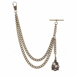 Bronze Colour Single Albert Pocket Watch Chain With Shield Pendant 014B (18")