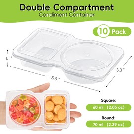 TUZAZO 20 PCS Double Compartment Condiment Container With Lids, 4.5oz Reusable Small Snack Pack Containers for Meal Prep, Travel Snack, Salad Dressing, Dipping Sauce