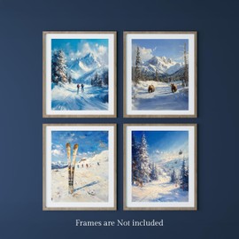 151bears Winter Adventure Wall Art Prints (Set of 4), 11 x 8.5 inches, Unframed Decor - Ski & Mountain Landscape Collection, Museum-Grade Luster Paper, Made in USA